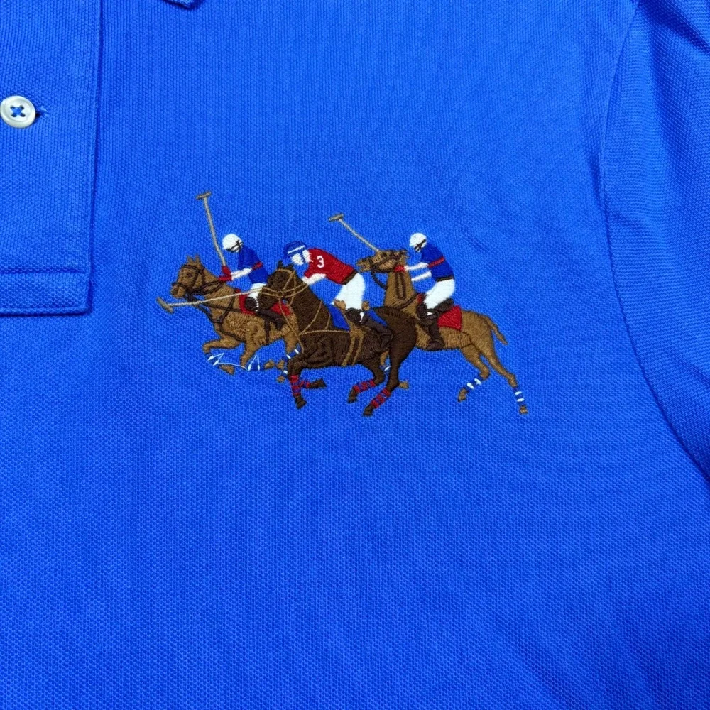 Polo Ralph Lauren Mens Blue Triple Pony Classic Fit SS Flesh 3 Polo Shirt L